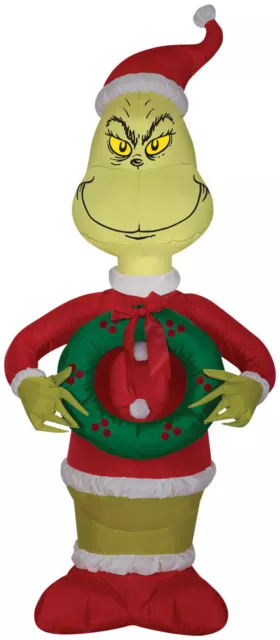 CHRISTMAS SANTA DR SEUSS GRINCH WREATH 4 FT Airblown Inflatable GEMMY