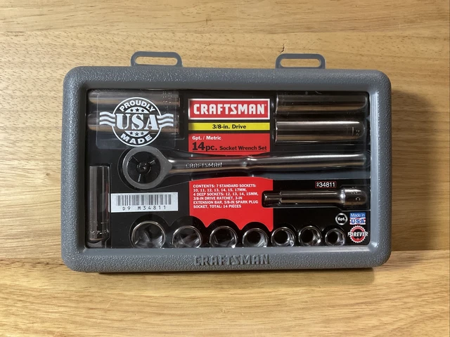 Vintage NOS Craftsman 3/8" Drive 6pt. 14pc. Metric Socket Wrench Set 34811 U.S.A