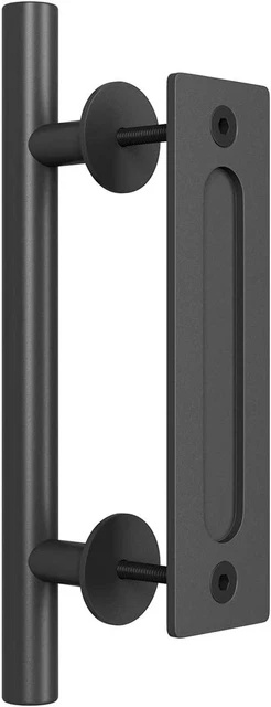 Heavy Duty 12" Pull and Flush Barn Door Handle Set, Large Rustic Two-Side Design