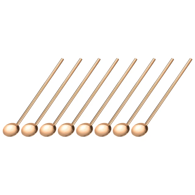 8Pcs 7.5" Stainless Steel Spoon Straw Reusable Long Handle Straw Spoon Rose Gold