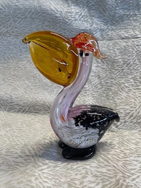 VINTAGE Murano Style Hand Blown Bird W/ Fish Art GLASS SCULPTURE Figurine