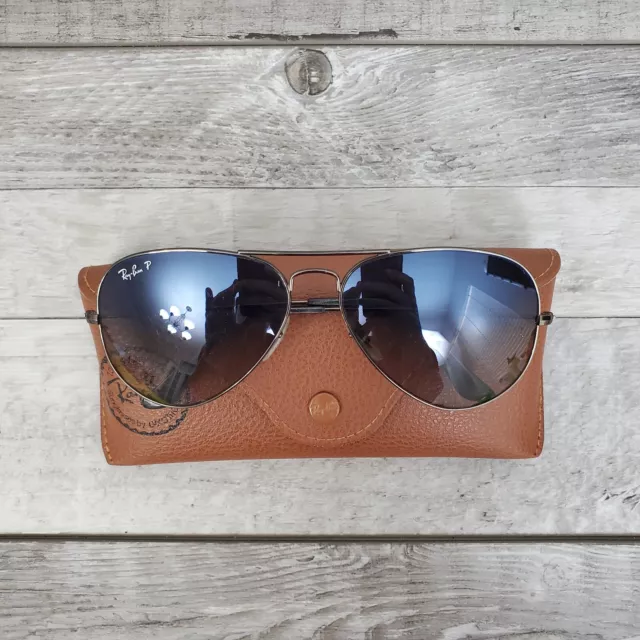 Ray-Ban RB3025 Polarized Sunglasses Silver Blue Mirror Aviator Large Metal 135