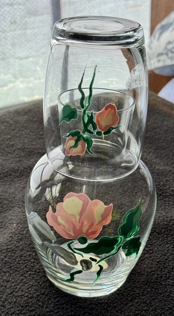 HAND PAINTED PINK Glass Tumble Decanter & Tumbler Set, A.A.