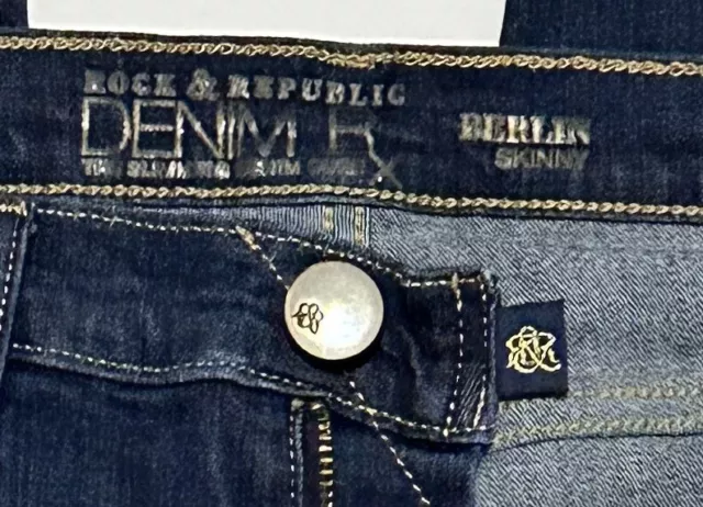 Rock & Republic Berlin Womens Mid Rise Skinny Stretch Denim Dark Blue Jeans 12