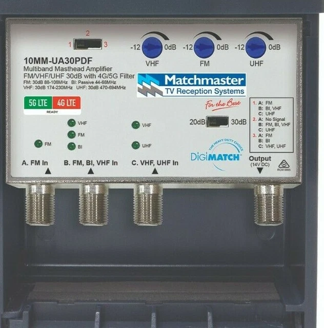 TV BOOSTER MASTHEAD Amplifier FM/BI/VHF/UHF 30dB with 4G/5G 10mm