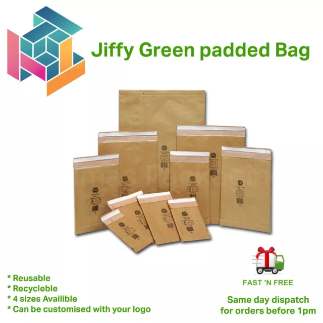 Jiffy Green Heavy Duty Padded Mailing Bags Eco Friendly Recyclable Envelopes