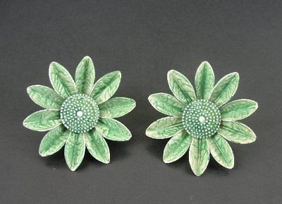 Tack Pins Retro Flower Set of 2 Green Enamel Metal Vintage Tack Pins