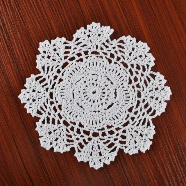 4Pcs White Vintage Hand Crochet Cotton Lace Doilies Round Table Mats Flower 20cm 2