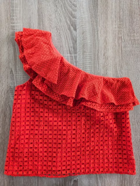 J. Crew Red One Shoulder Ruffle Eyelet Blouse Top Women's Size 6