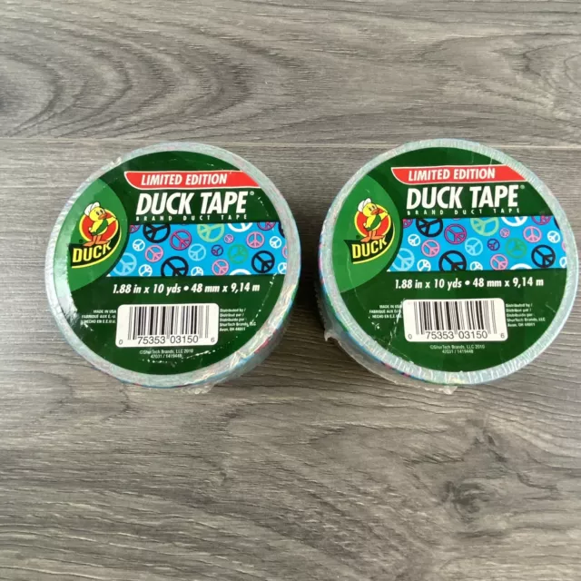 Lot Of 2-Duck Brand 1.88 in x 10 yds Printed Peace Sign DESIGN DUCT TAPE ~ NEW