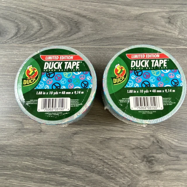 Lot Of 2-Duck Brand 1.88 in x 10 yds Printed Peace Sign DESIGN DUCT TAPE ~ NEW