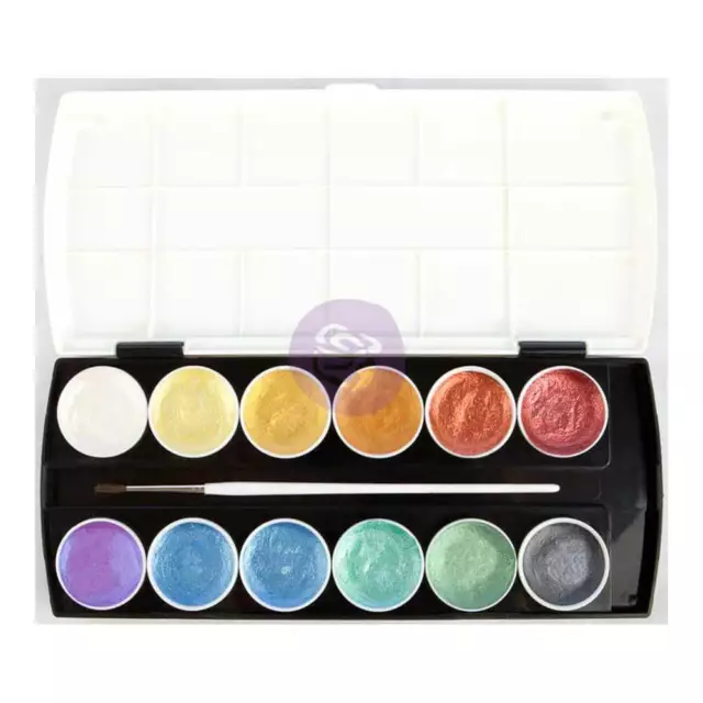 PRIMA MARKETING Metallic Accents Semi-Watercolor Paint Set - 12 Cakes & Brush