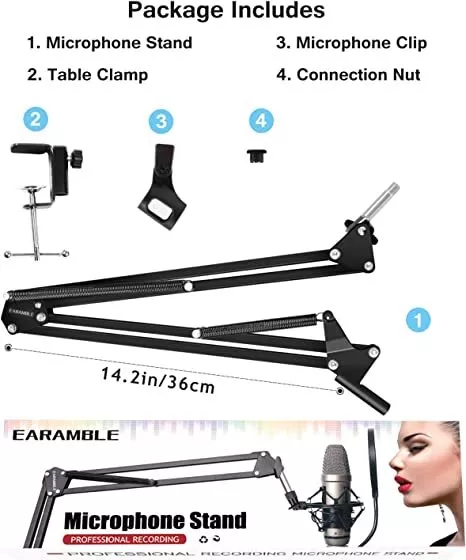 Earamble Adjustable Microphone Suspension Boom Scissor Arm Stand/Mic Stand ....