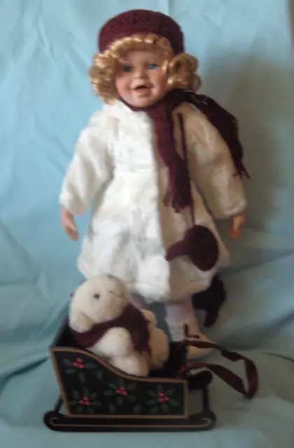 DOLL,  BEAR,  SLEIGH - Heritage Signature Collectible Porcelain 16" Doll- KRISTA