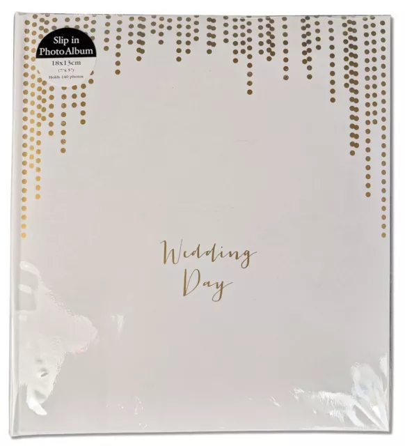 Wedding Day Photo Album Gold Polka Dots Design Elegant Slip In 140 Photos 7"x5"