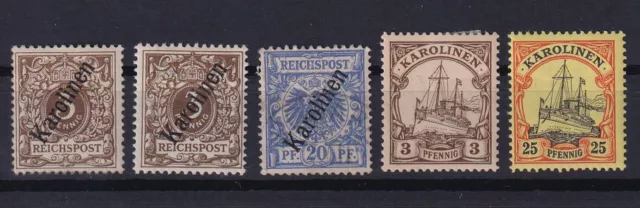 Deutsche Kolonien Karolinen Lot Mi.Nr. 1 II, 4 II, 7, 11 * / ** / ° 1900