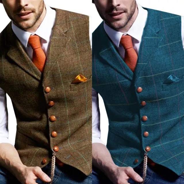 Hommes vintage tweed Gilets chasse Le marié formelle Commercial Casual Veste