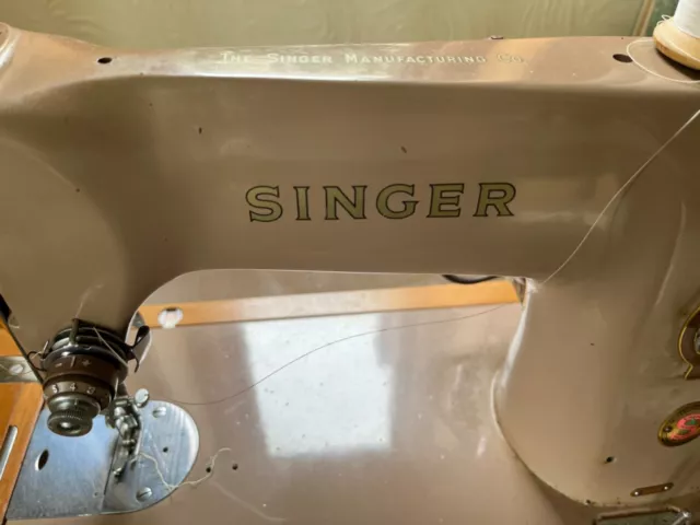 Vintage 1950s Singer 201K Sewing Machine with yellow Carry Case
