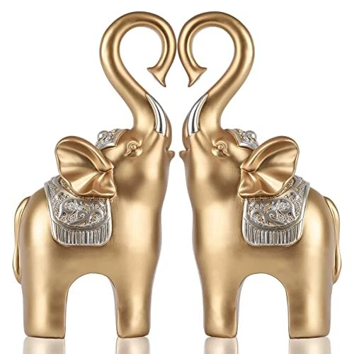 oliruim 8.7" Hen Elephant Heart Statue Set of Two Elephant Gifts for Women Gold