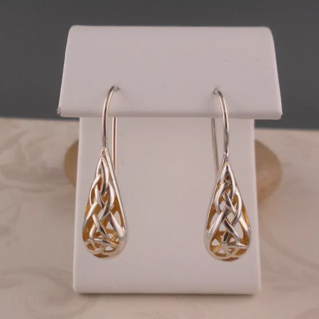 Sterling Silver Drop CELTIC TRINITY KNOT EARRINGS Keith Jack GOLD GILDING