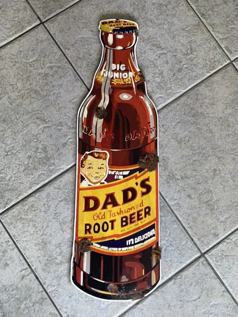 Antique Barn Find Look Dads Root Beer Bottle Fountain  Dealer Sales Pop Sign 2