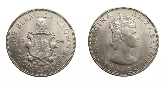 1 Krone One Crown Bermuda 1964 Elisabeth II Löwe mit Wappenschild Silber Münze