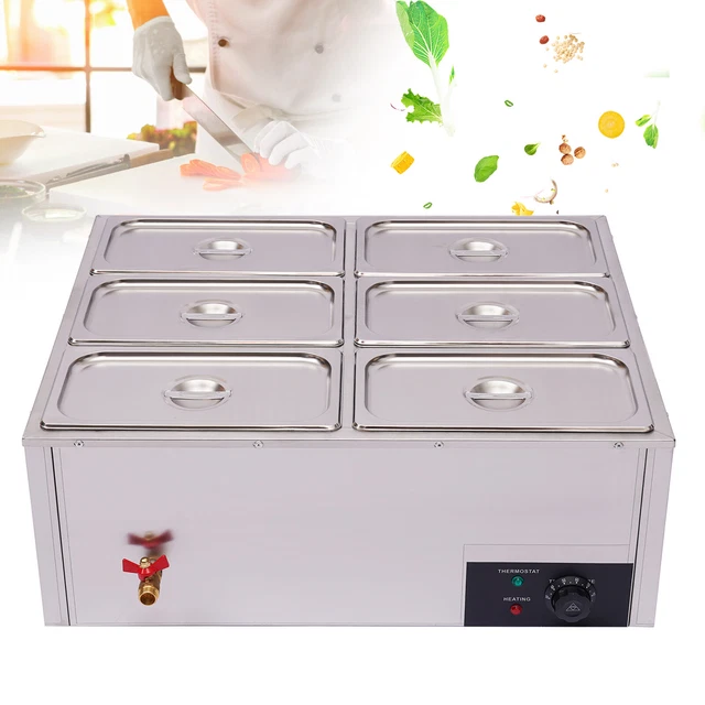 6-Pan Food Warmer Bain-Marie Buffet Countertop Steam Table Stainless Steel