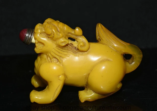 2.8 " Rare Old Chinese Yellow glaze Dynasty Palace Pixiu Beast Snuff bottle