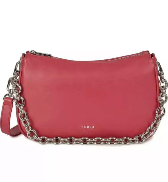 Furla Moon Small Leather Shoulder Bag Crossbody Bag Papavero Red NWT