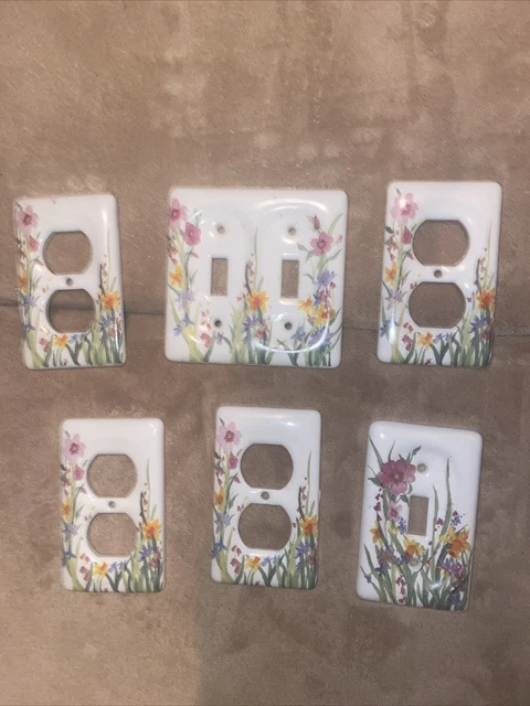 Vintage Light Switch Plate Cover Porcelain Hand Painted Flowers