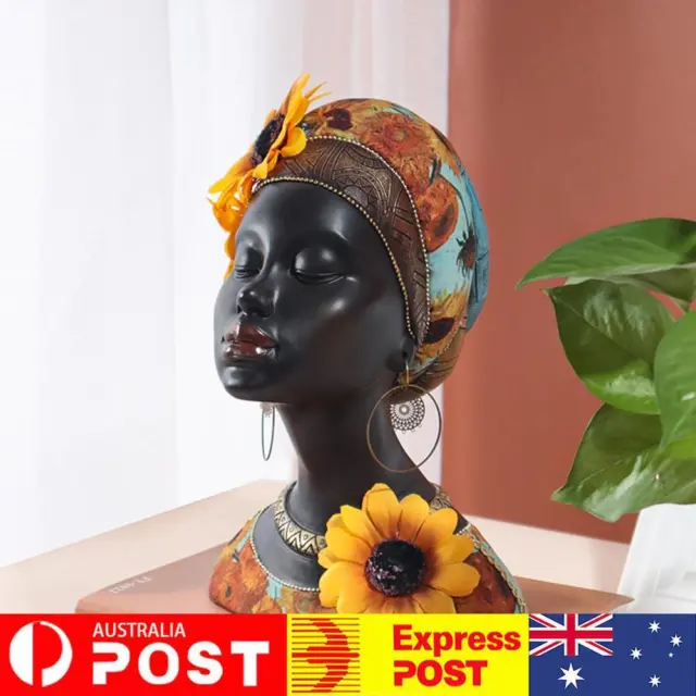 Resin African Black Women Statue Ornaments Tribal Female Sculpture Decor (D)