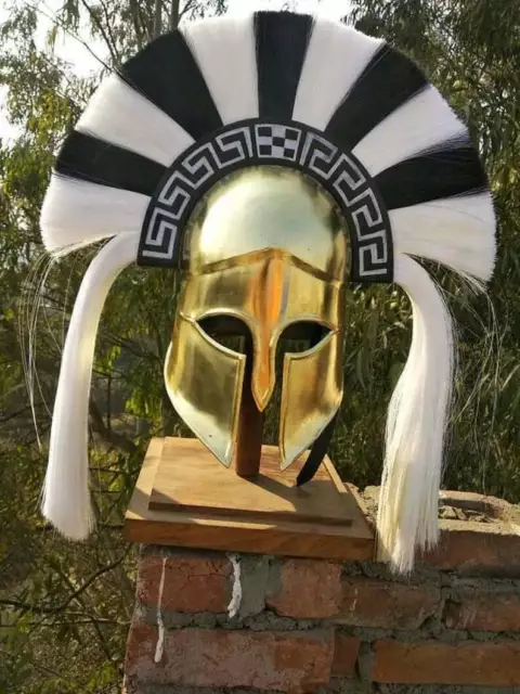 Medieval Greek Corinthian Armor Helmet Roman Black & White Plume Christmas Gift