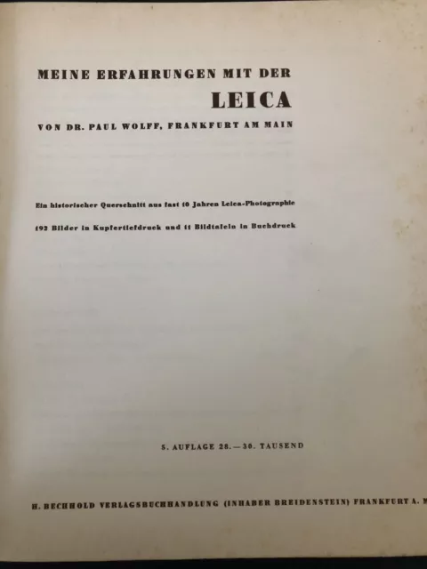 Leica - Wolff, Paul Dr., Meine Erfahrungen mit der Leica, 1934 Fotographie