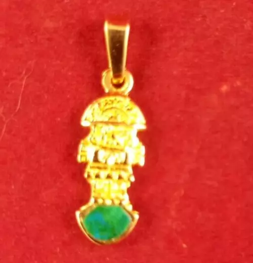 Peruvian tumi pendant solid gold 18k inlays natural turquoise stone