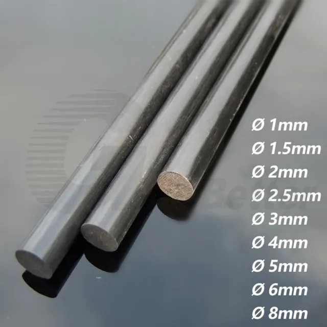 Solid Pultruded Carbon Fibre Tubes Rods Strips Bar RC Model 1/1.5/2/3/4/5/6/8mm