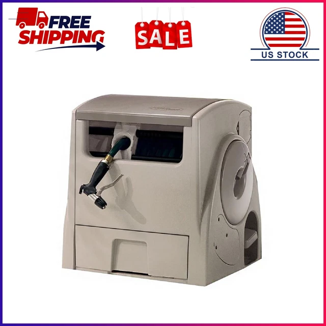 Suncast 100 ft.Powerwind Auto Power Rewind Hose Reel, Light Taupe, Free Shipping