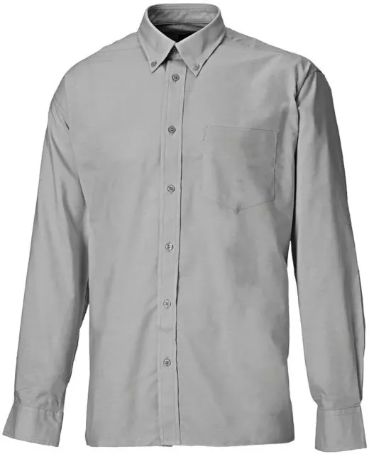 Camicia da lavoro Dickies da uomo grigio argento 15"" Oxford manica lunga Smart 38-40"" circonferenza petto M