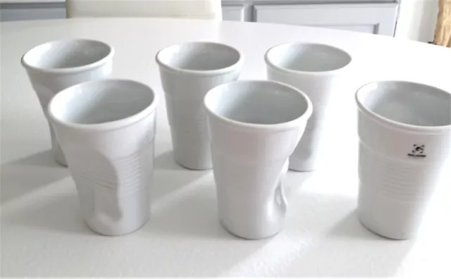 Gobelets, tasses, froissés blancs céramique Galzone Denmark, 6 pièces