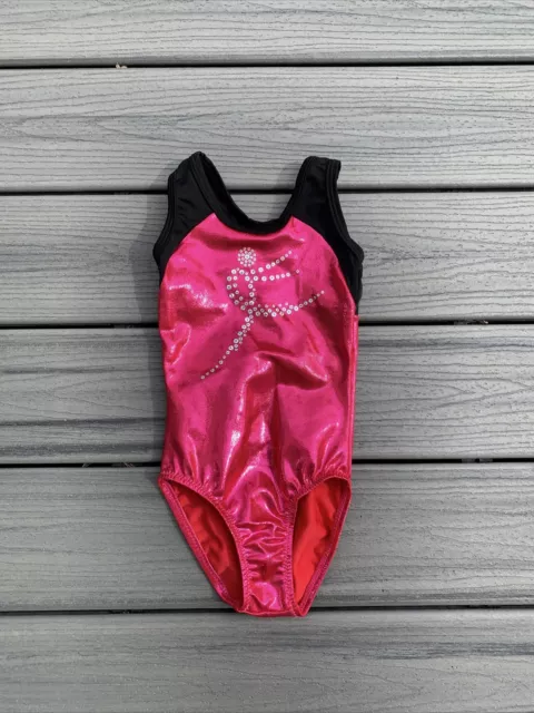 Alpha Factor Child’s INT Gymnastics Leotard ~Pink/Black Foil~