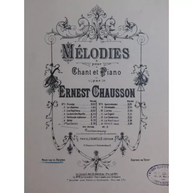 CHAUSSON Ernest Le Colibri Chant Piano