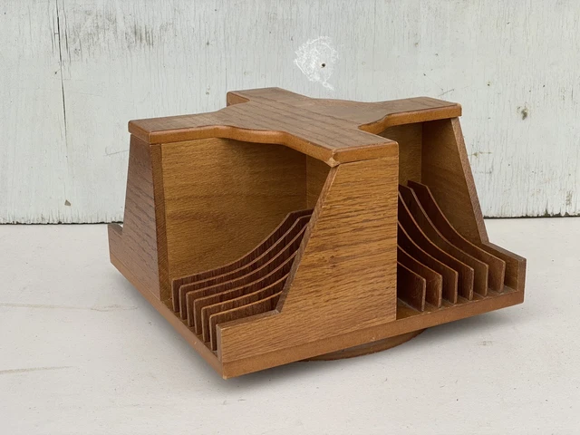 Vintage Holz drehbar CD Rack Ständer fasst 32 CDs robust schwerer Schreibtisch CD Aufbewahrung