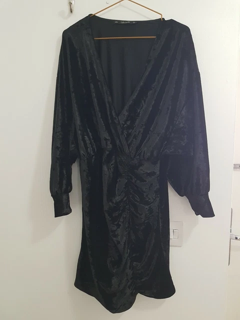 zara black velvet ruched dress Zara NWT Black Ruched Velvet Dress Size XS