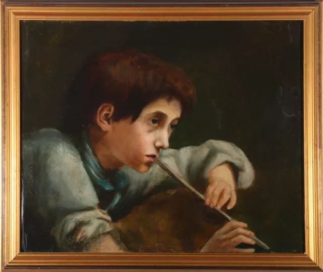 Early 20th Century Oil - Boy With A Tin Whistle