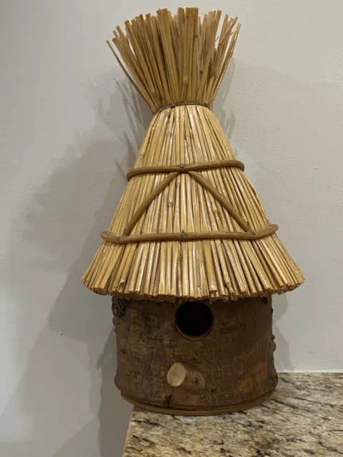 Handmade Bird House Thatched Roof Wood Bark England NADDER VALLEY CRAFT - VRHTF!