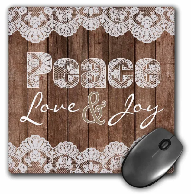 3dRose Rustic Wood and Lace Image Peace, Love and Joy MousePad
