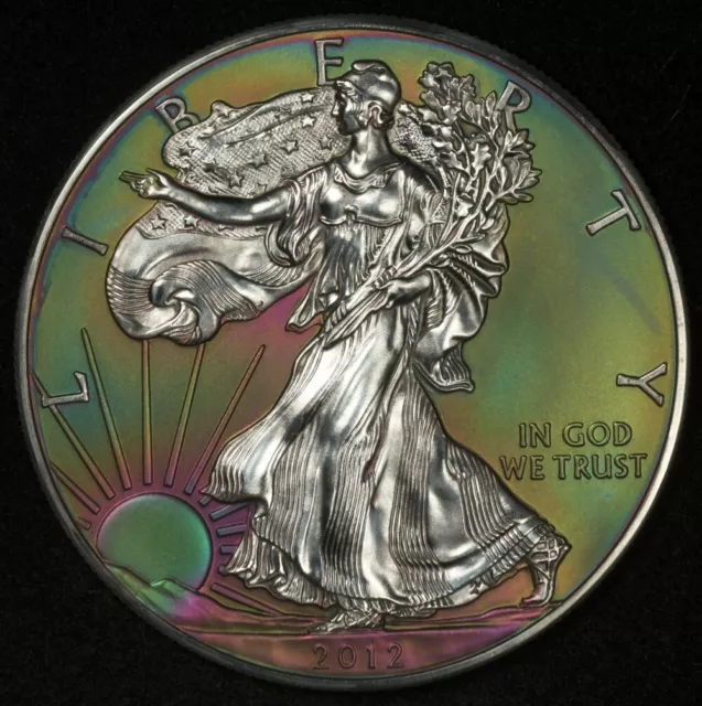 2012 American Silver Eagle Neon Green & Pink Colorized/Art. Toned Uncirculated