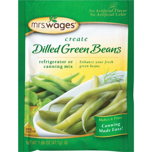 Mrs. Wages 1,7 oz. Paquete de mezcla de decapado de frijoles verdes enlados o frijoles verdes