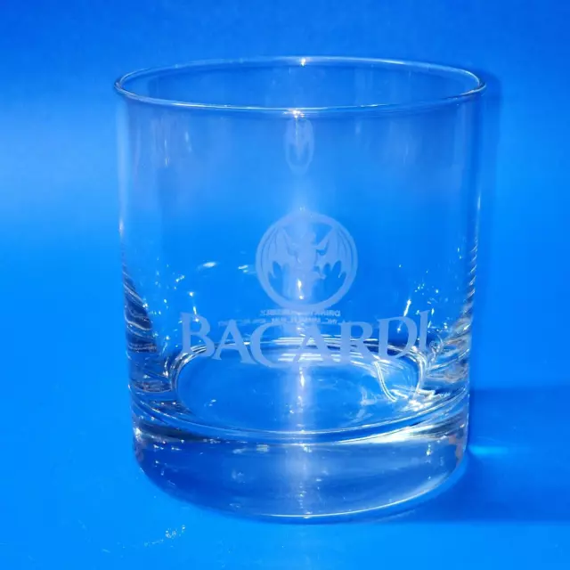 Classic BACARDI RUM Rocks, Neat, Old Fashioned Glass - ETCHED & FROSTED Logo