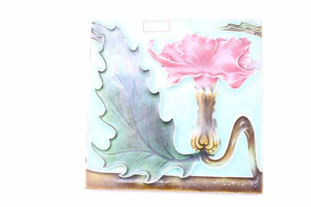 Antique Tile Ceramic Porcelain Art Nouveau Majolica Flower Design Nh3831 2
