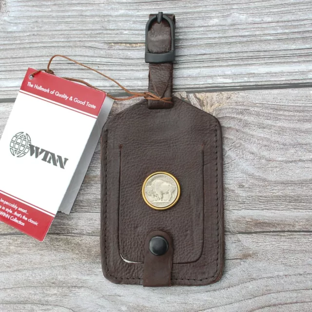 US 1913 ~ 38 Buffalo Nickel Coin Cowhide Napa Brown Security Leather Luggage Tag